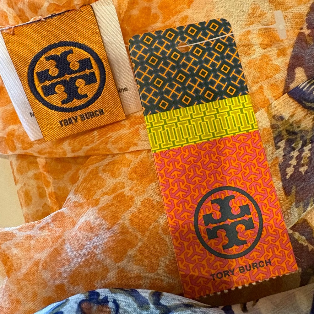 Tory Burch Silk Scarf in Ocean Mist. NWT - Picture 10 of 11